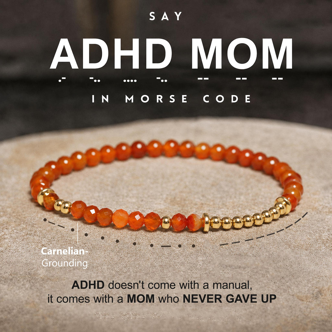 adhd mom carnelian morse code bracelet