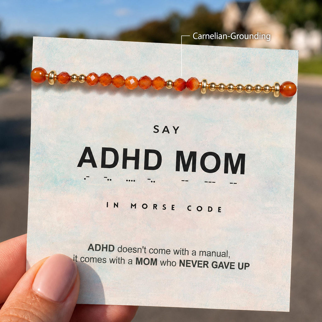 adhd mom carnelian morse code bracelet