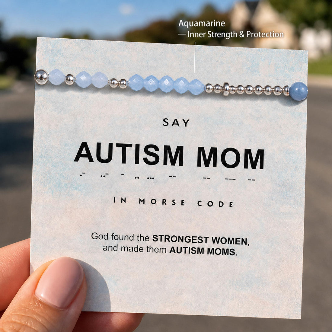 autism mom aquamarine morse code bracelet