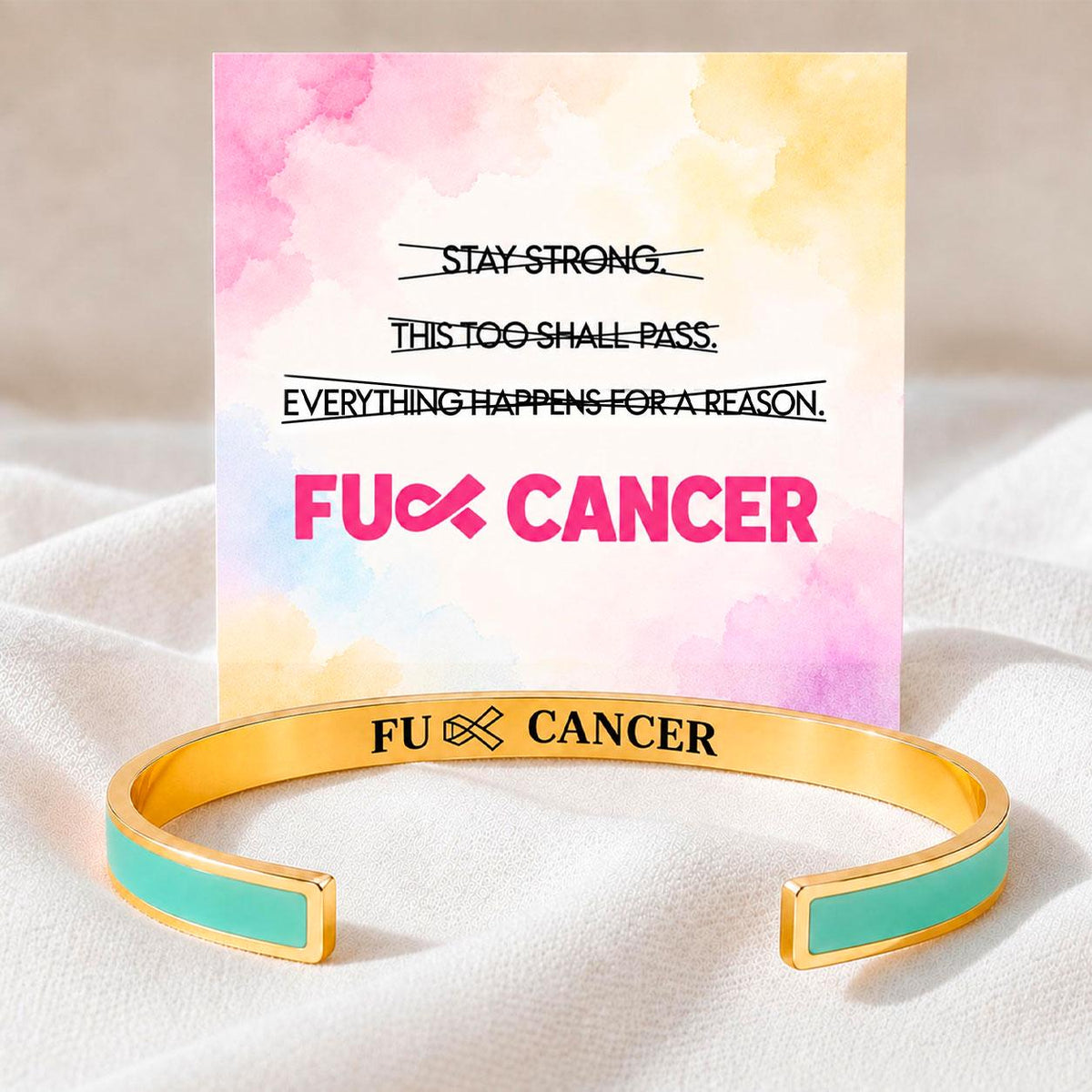 fuck cancer statement cuff, stay strong cancer support message bracelet