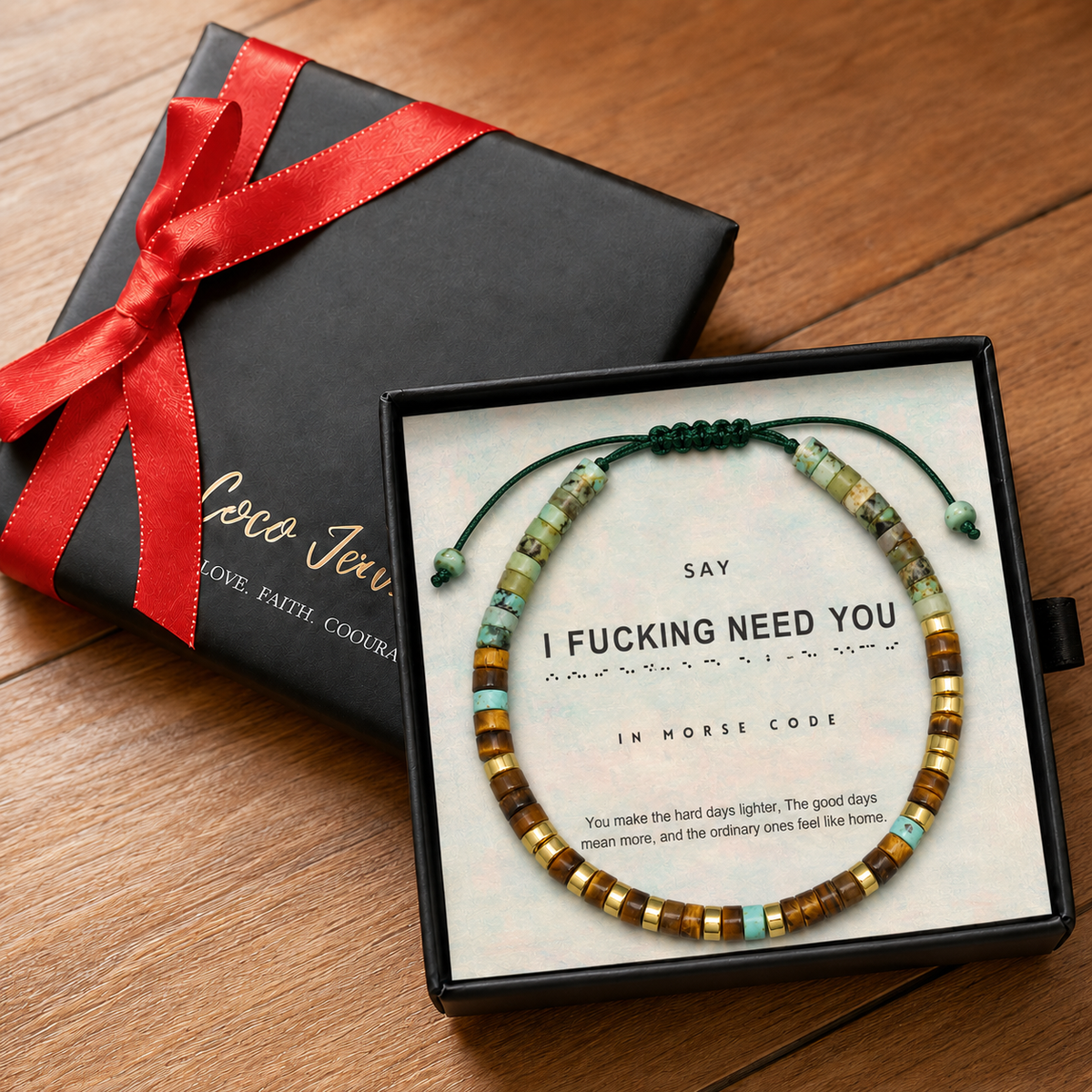 morse code jewelry gift, hidden message bracelet, gift-ready
