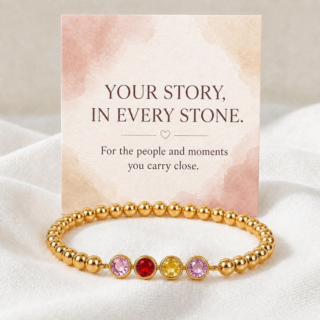 personalized birthstone gold beaded bracelet