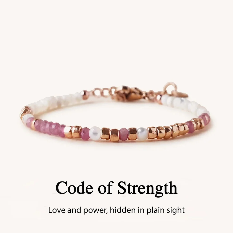 pink tourmaline strong as fuck morse code bracelet, morse code jewelry