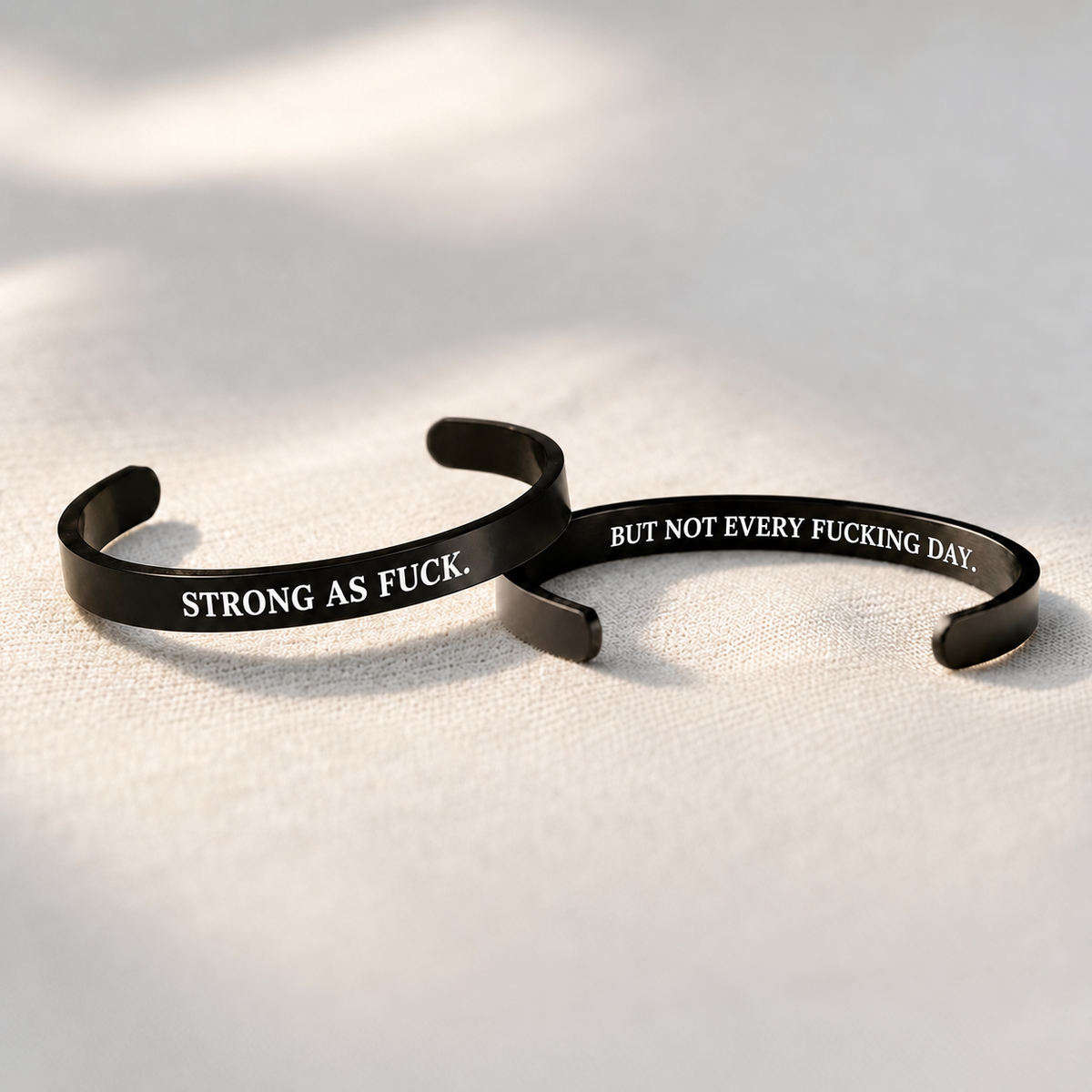 strong as fuck mantra bracelet, self compassion reminder jewelry