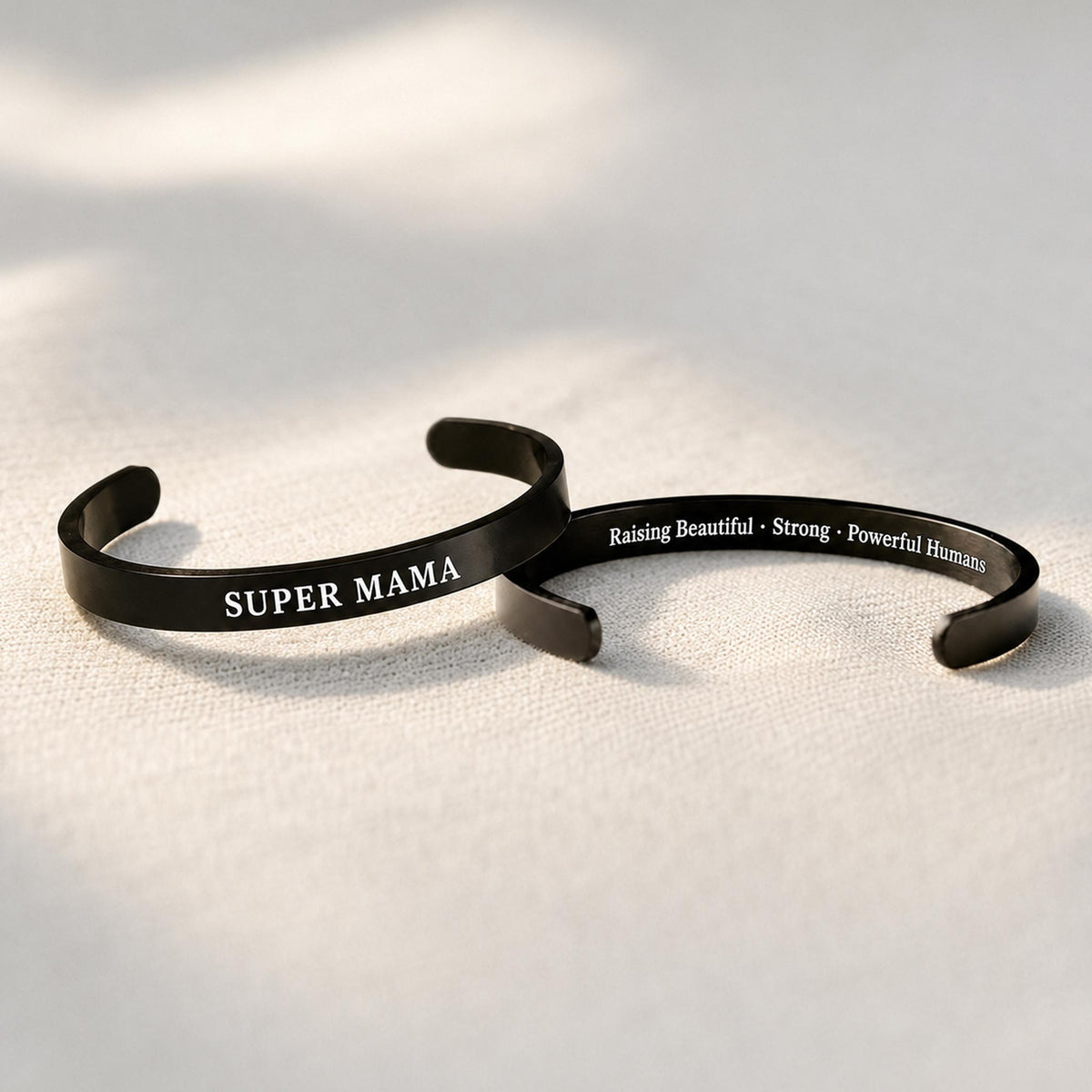 engraved super mama mantra cuff bracelet