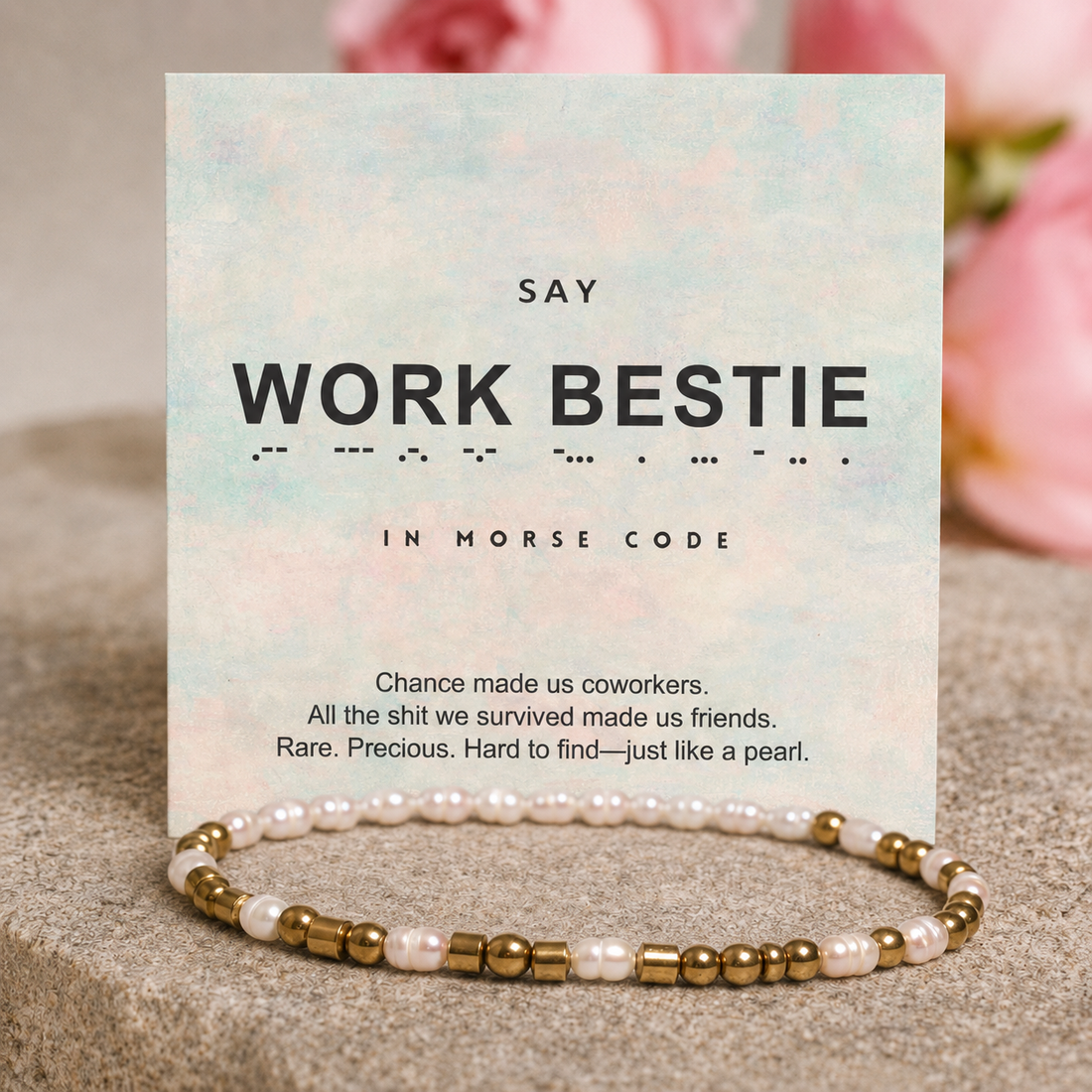 work bestie pearl morse code bracelet