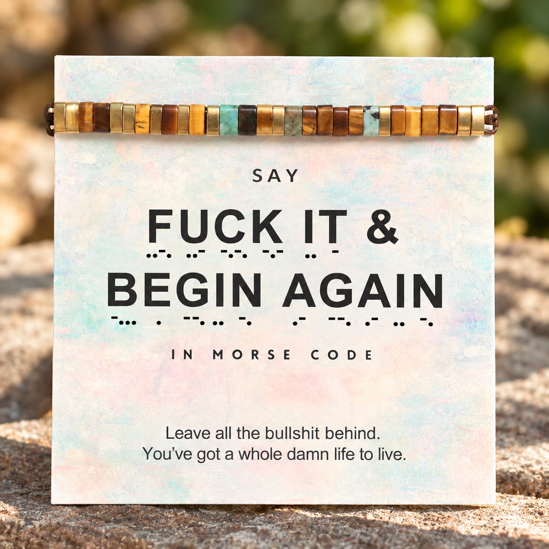 fuck it and begin again tila morse code bracelet, morse code jewelry