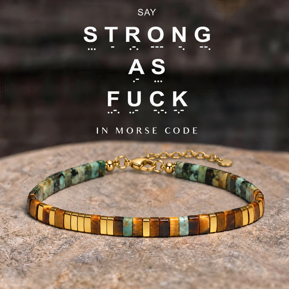 strong as fuck tila morse code bracelet, morse code jewelry