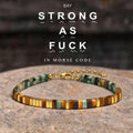 strong as fuck tila morse code bracelet, morse code jewelry