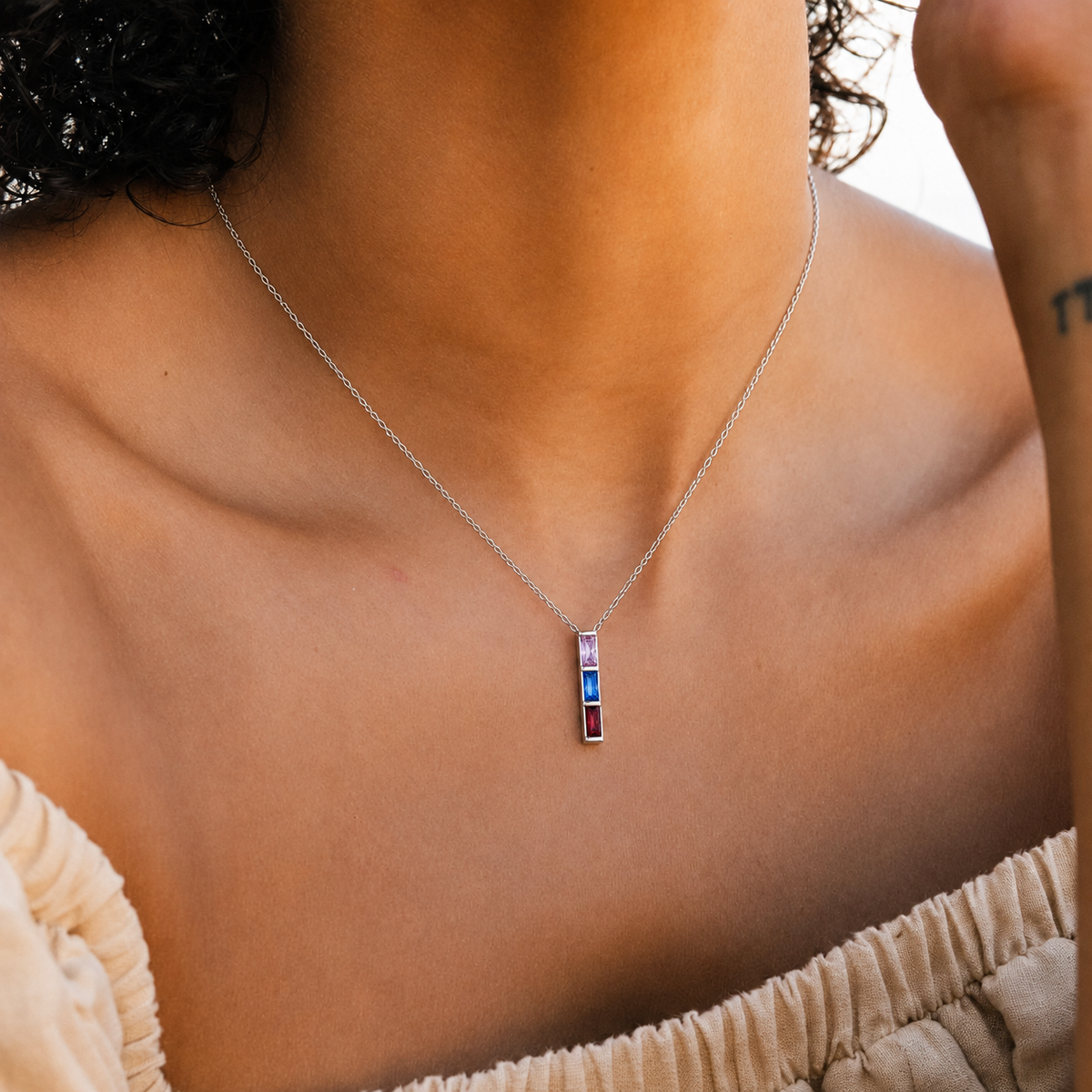 personalized baguette birthstone necklace
