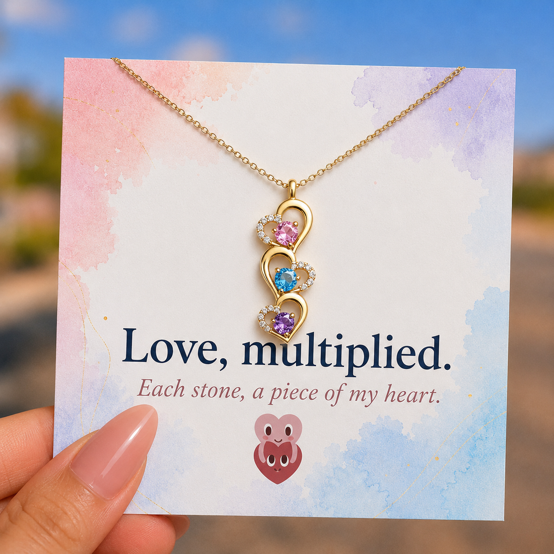custom multiple birthstone heart charm necklace