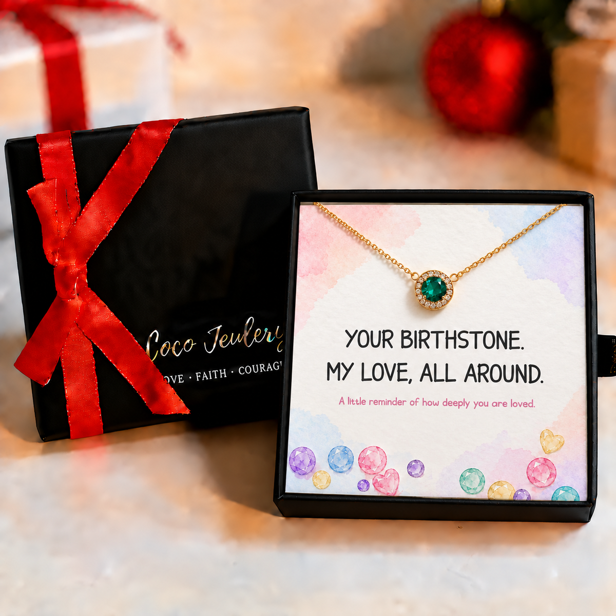 personalized birthstone necklace gift, sentimental jewelry gift for her, gift-ready