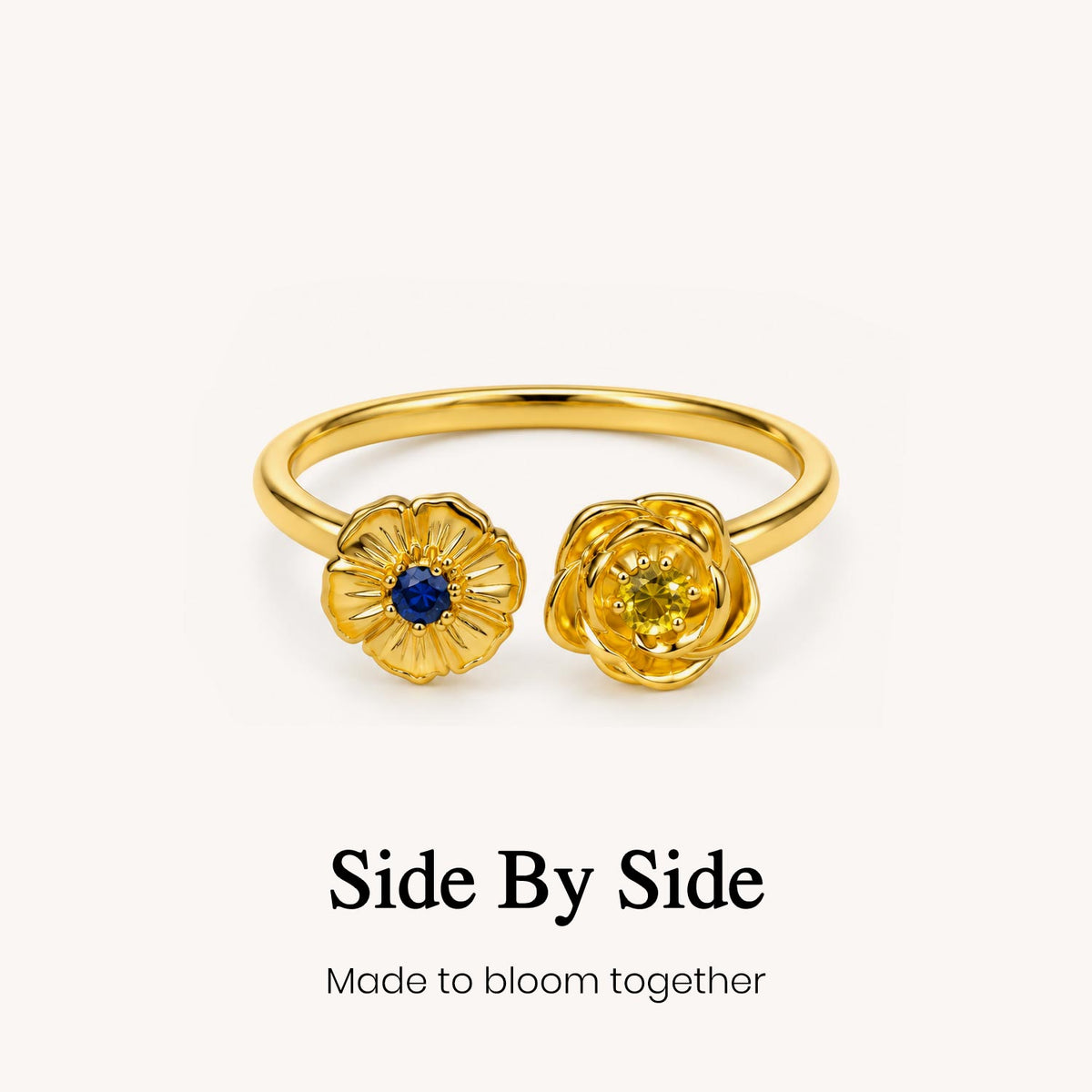custom dual birthflower ring, two birthflower ring