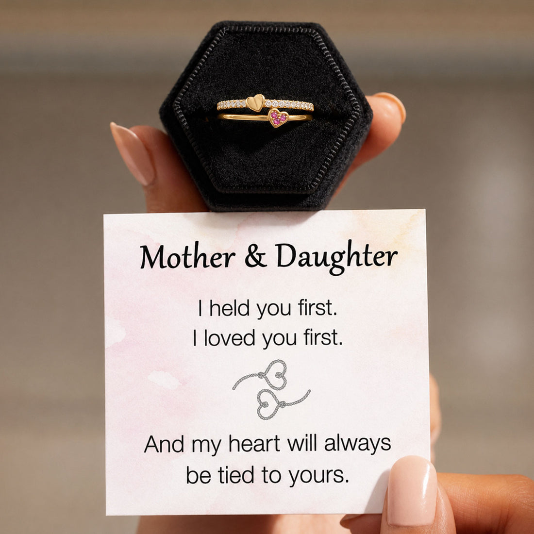 Mother & Daughter Connected Heart Ring