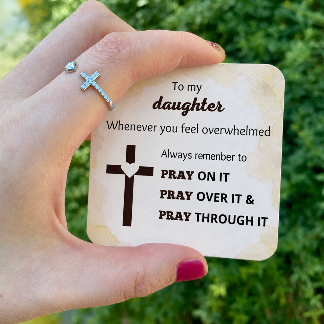 Pray Through It Cross & Heart Personalized Birthstone Ring