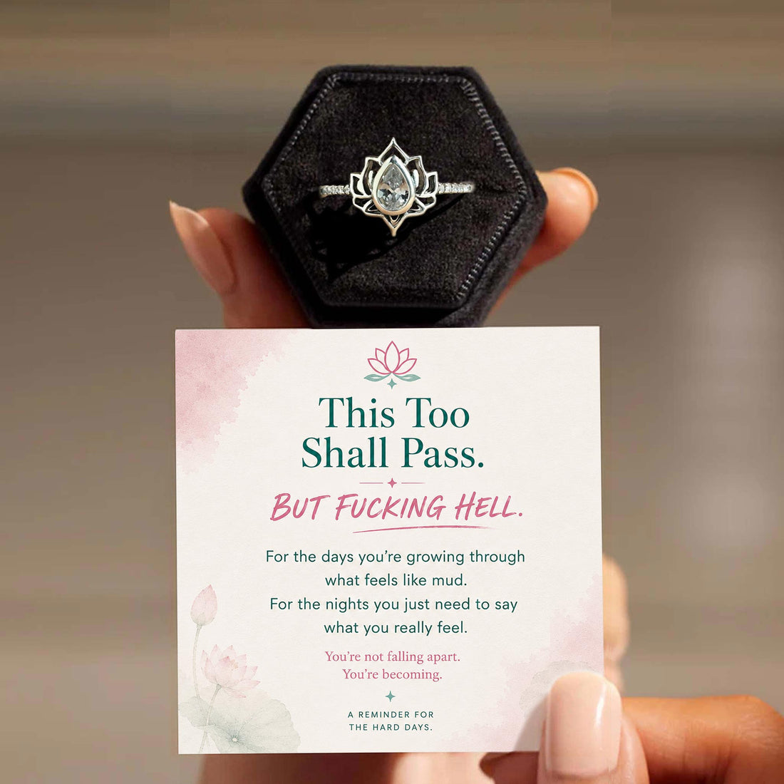 This Too Shall Pass Engraved Lotus Ring