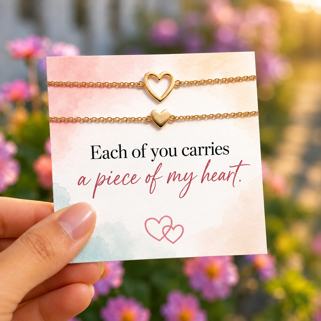 - Mom and three kids matching heart bracelet set in gold