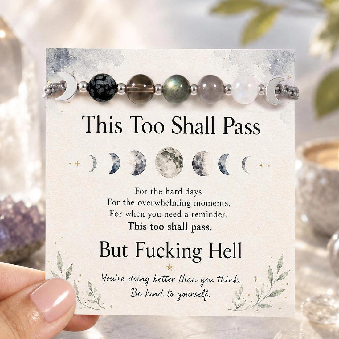this too shall pass moon phases crystal bracelet