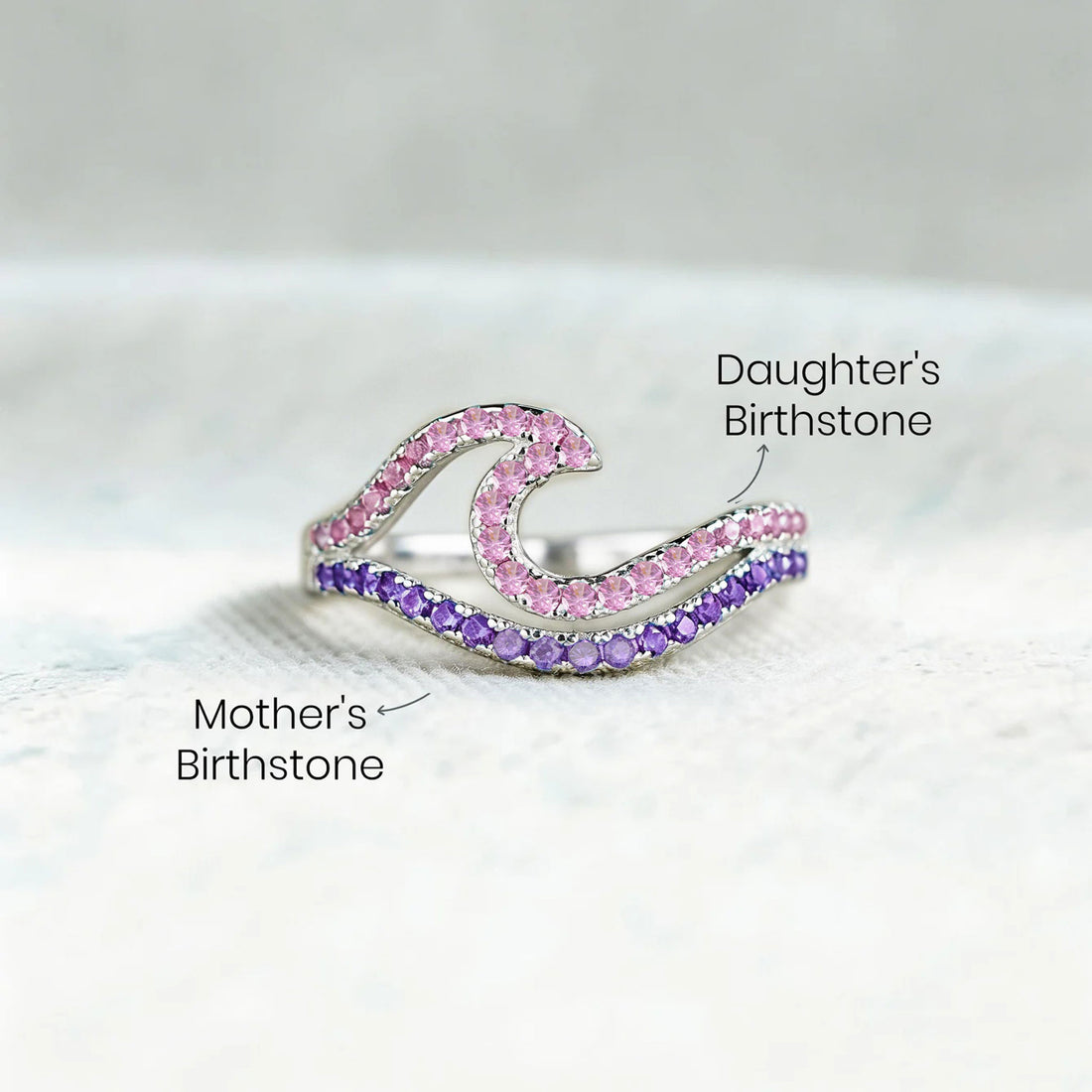 Custom Dual Wave Birthstone Ring