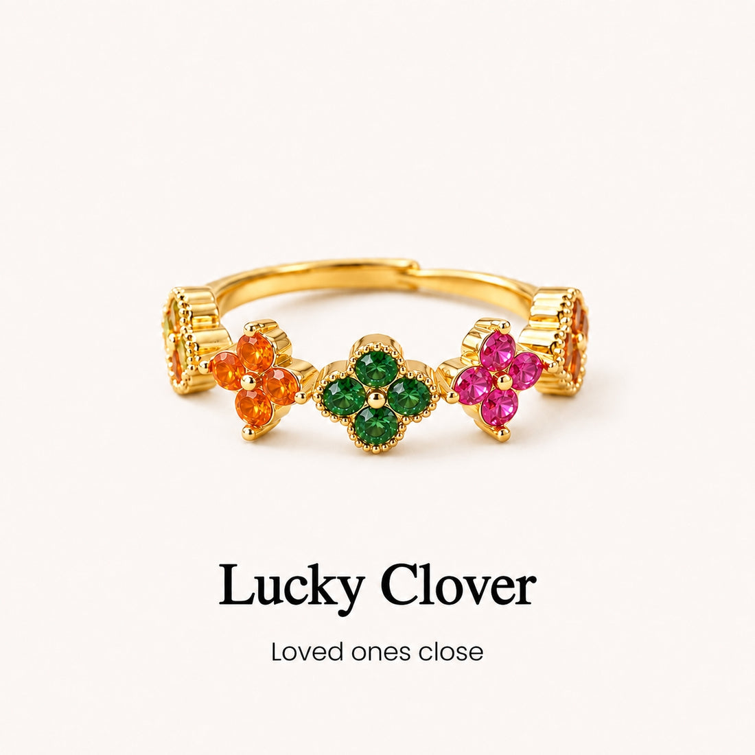 custom lucky clover multiple birthstone ring, personalized birthstone jewelry