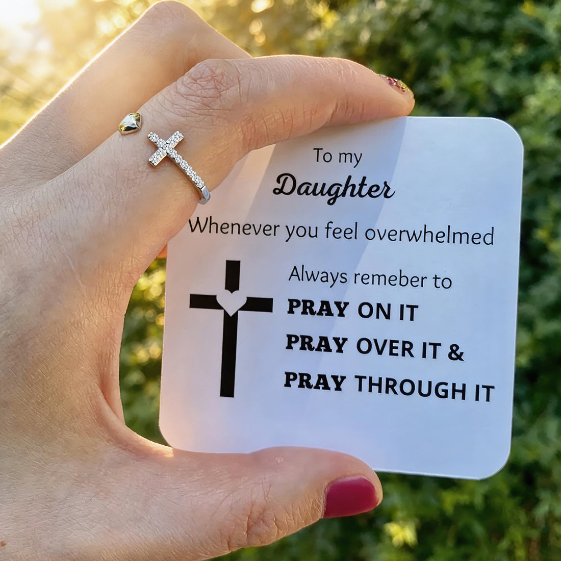 Pray Through It Cross & Heart Adjustable Ring