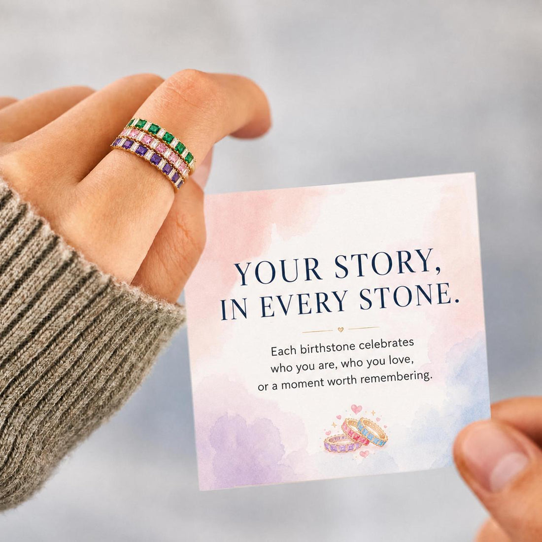Stacking Square Birthstone Ring