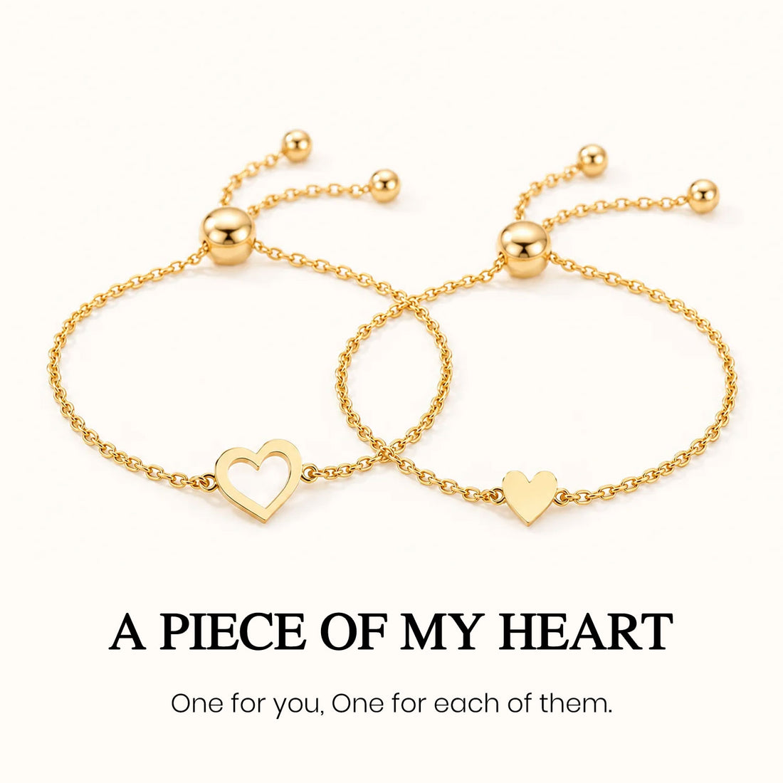 - Mom and three kids matching heart bracelet set in gold